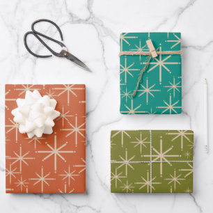 Feuille De Papier Cadeau Mod Retro Starburgh - Orange Turquoise Olive