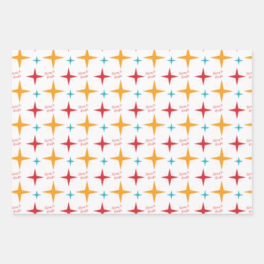 Feuille De Papier Cadeau Mod Stars Noël, Rétro Mid-Century Moderne (Devant)