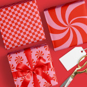 Feuille De Papier Cadeau Mod Wavy Super Hippie Rétro Noël rose rouge