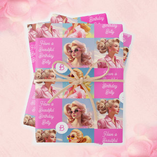 Feuille De Papier Cadeau Mode rose Personnaliser le nom de la fille Anniver