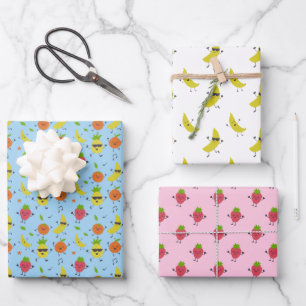 Feuille De Papier Cadeau Modèle d'anniversaire Tutti Fruitti Fruits mignons