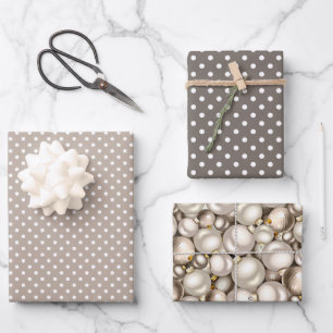 Feuille De Papier Cadeau Modèle de boules ornementales en ivoire argent or 
