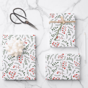 Feuille De Papier Cadeau Modèle de feuillage rouge blanc vert de campagne à