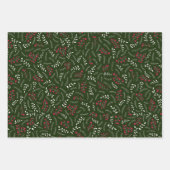 Feuille De Papier Cadeau Modèle de feuillage rustique vert foncé de ferme (Devant 3)