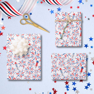 Feuille De Papier Cadeau Modèle de feux d'artifice du Jour de l'Indépendanc