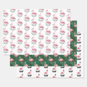 Feuille De Papier Cadeau Modèle de flamant tropical