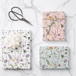 Feuille De Papier Cadeau Modèle de jardin de fleurs sauvages 