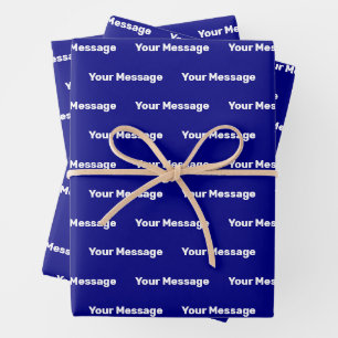 Feuille De Papier Cadeau Modèle de texte bleu et blanc de la marine simple