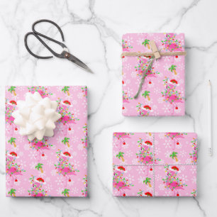 Feuille De Papier Cadeau Modèle Flamingo rose de Noël