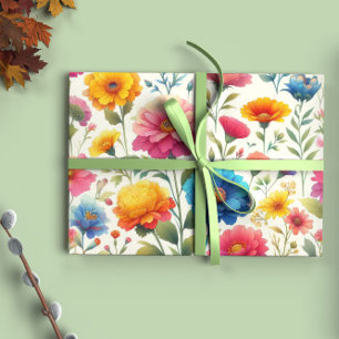Feuille De Papier Cadeau Modèle floral coloré