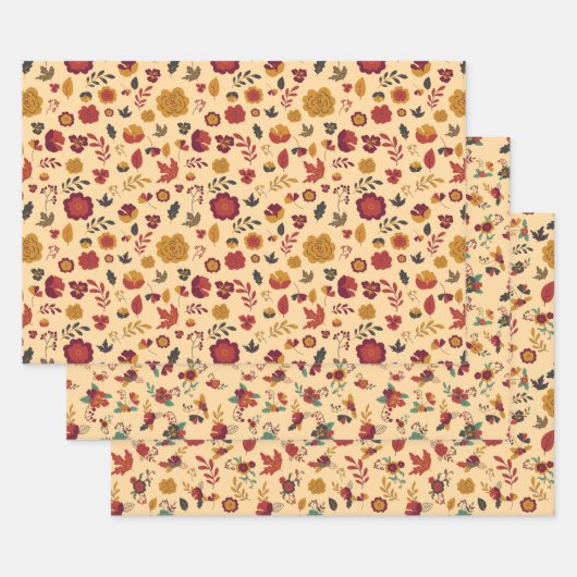 Feuille De Papier Cadeau Modèle floral d'automne moderne (Lot)