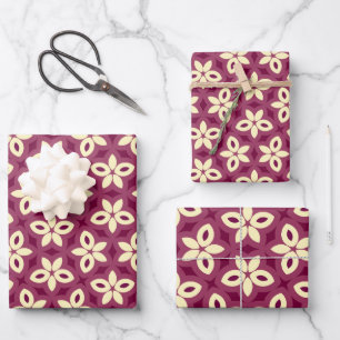Feuille De Papier Cadeau Modèle floral géométrique en Bourgogne et crème