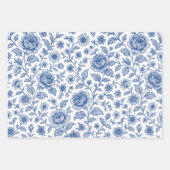 Feuille De Papier Cadeau Modèle Floral Royal Bleu Rose (Devant 2)