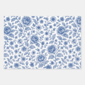 Feuille De Papier Cadeau Modèle Floral Royal Bleu Rose (Devant)