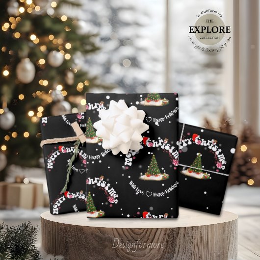 Feuille De Papier Cadeau Modern Black Merry Christmas Graffiti