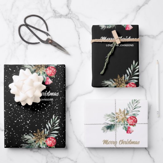 Feuille De Papier Cadeau Modern Black & White Christmas Script Set (Recto)