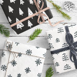 Feuille De Papier Cadeau Modern Black & White Christmas Trees Snowflakes<br><div class="desc">A cute set of Scandinavian style black and white wrapping paper sheets, with snowflake and Christmas tree patterns. Contact designer for matching products. Thank you so much for supporting our small business, we really appreciate it! We are so happy you love this design as much as we do, and would...</div>