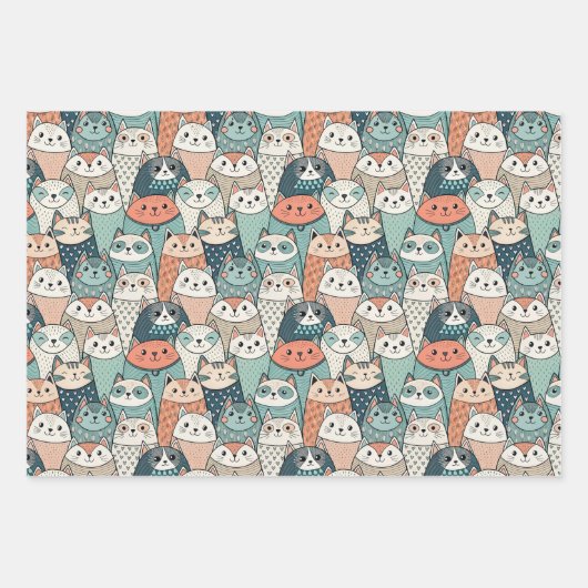 Feuille De Papier Cadeau Modern Cat Characters Pattern (Devant 3)