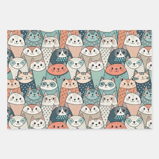 Feuille De Papier Cadeau Modern Cat Characters Pattern (Devant 2)