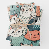 Feuille De Papier Cadeau Modern Cat Characters Pattern (En situation)
