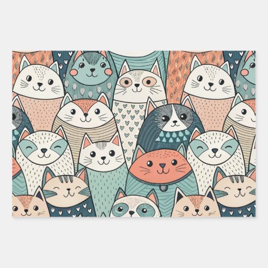 Feuille De Papier Cadeau Modern Cat Characters Pattern (Devant)