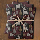 Feuille De Papier Cadeau Modern Christmas Reindeer Red And Gold Pattern