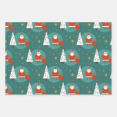 Feuille De Papier Cadeau Modern Cute Père Noël le soir de Noël Turquoise (Devant)