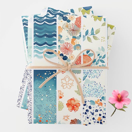 Feuille De Papier Cadeau Modern Japanese Indigo Pattern Collage Sampler