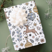 Feuille De Papier Cadeau Modern Reindeer Pattern Personalized Christmas