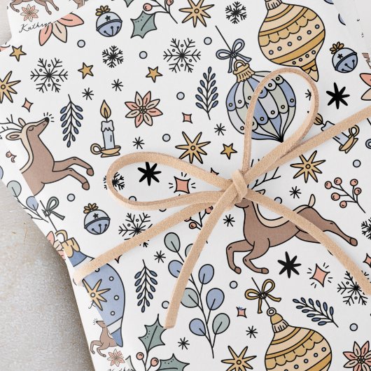 Feuille De Papier Cadeau Modern Reindeer Pattern Personalized Christmas