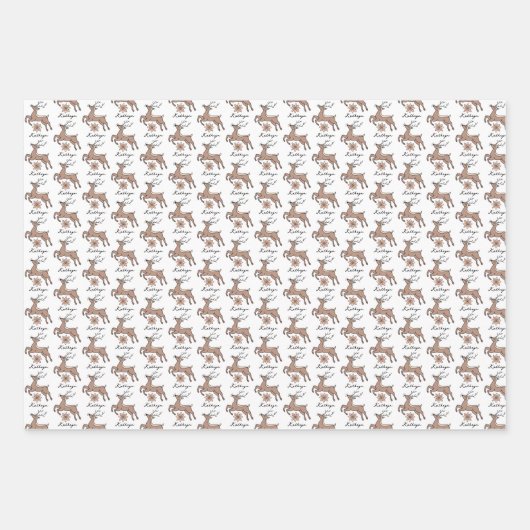 Feuille De Papier Cadeau Modern Reindeer Pattern Personalized Christmas (Devant 2)