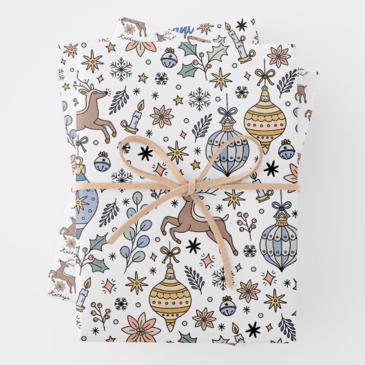 Feuille De Papier Cadeau Modern Reindeer Pattern Personalized Christmas (En situation)
