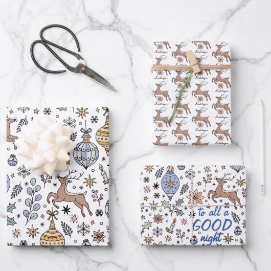 Feuille De Papier Cadeau Modern Reindeer Pattern Personalized Christmas (Recto)