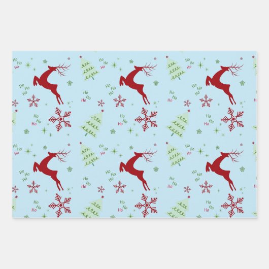 Feuille De Papier Cadeau Modern Reindeer & Snowflake Gift Wrap Set (Devant 2)