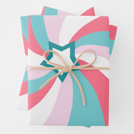 Feuille De Papier Cadeau Modern Swirl Star Green Pink (En situation)
