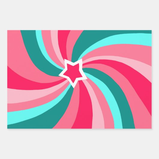 Feuille De Papier Cadeau Modern Swirl Star Green Pink Set of (Devant)