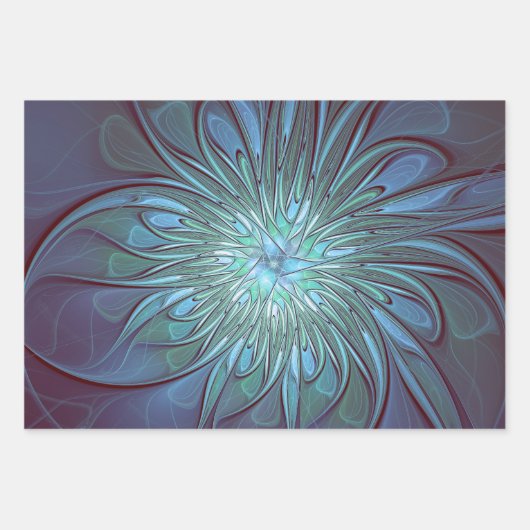 Feuille De Papier Cadeau Moderne Abstrait tendance Fleur bleue Fractal Art