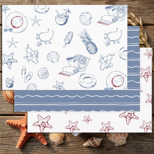 Feuille De Papier Cadeau Moderne Anniversaire d'été sur la plage Bleu & Rou