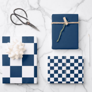 Feuille De Papier Cadeau Moderne carreaux bleu blanc 