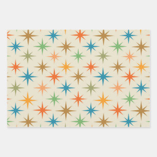 Feuille De Papier Cadeau Moderne coloré du milieu du siècle étoile atomique