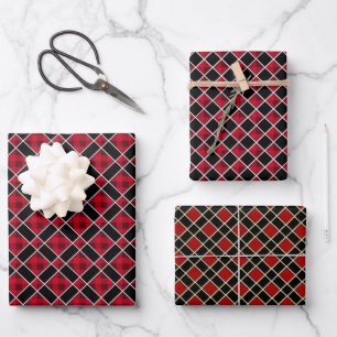 Feuille De Papier Cadeau Moderne diamant à carreaux noir et rouge