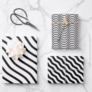 Feuille De Papier Cadeau Moderne et élégant noir et blanc Cadeau rayé