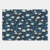 Feuille De Papier Cadeau Moderne Floral bleu foncé Motif de pavot (Devant 2)