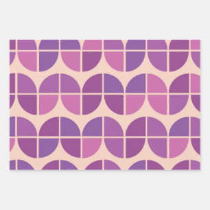Feuille De Papier Cadeau Moderne Géométrique Rose Violet Milieu de Siècle