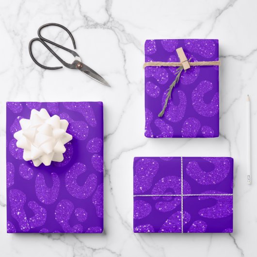 Feuille De Papier Cadeau moderne léopard pailleté violet (Recto)