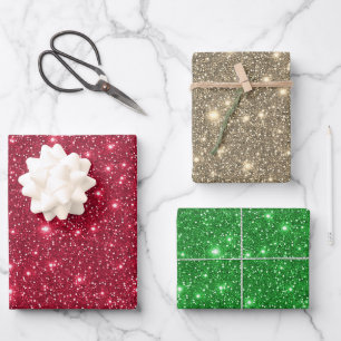 Feuille De Papier Cadeau Moderne Luxe Pailleté Or Rouge Vert