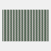 Feuille De Papier Cadeau Moderne minimal rétro Wavy Vert & Rose Bande (Devant)