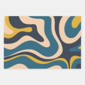 Feuille De Papier Cadeau Moderne Retro Liquid Swirl Abstrait Motif Bleu (Devant)