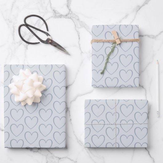 Feuille De Papier Cadeau Moderne simple motif cœur bleu poussiéreux (Recto)