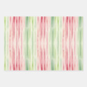 Feuille De Papier Cadeau Moderne, simples rayures d'aquarelle rose et vert (Devant)